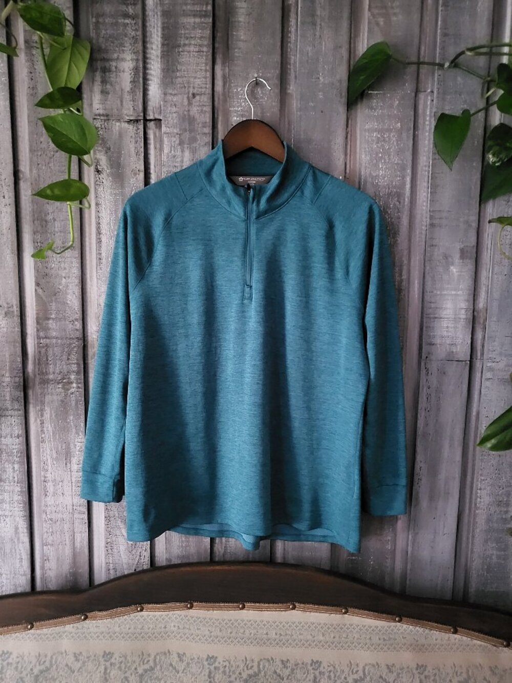 Tuff Athletics Teal Heather Quarter Zip Pullover Activewear Size L